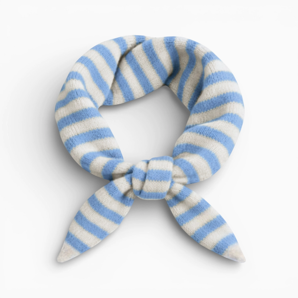 Striped Wool Blend Light Weight Triangle Neck Scarf- Pastel Blue