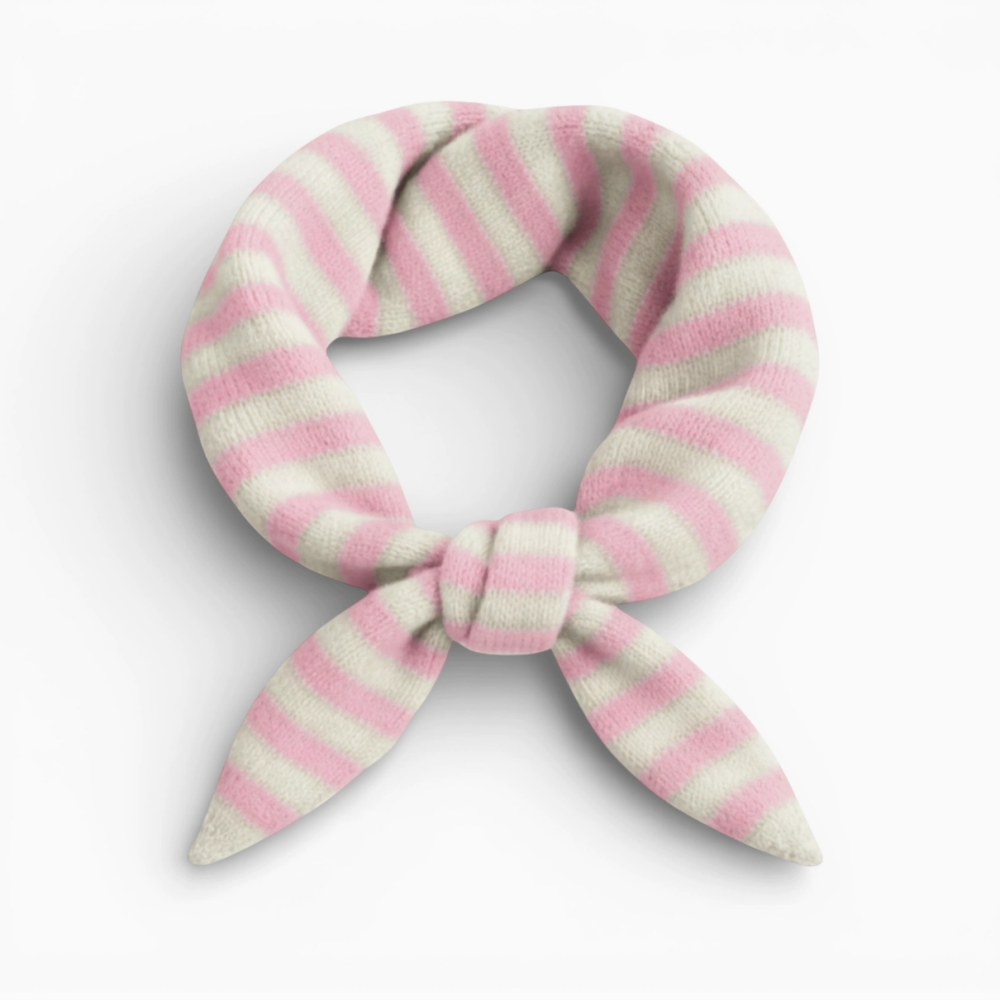 Striped Wool Blend Light Weight Triangle Neck Scarf- Pastel Pink