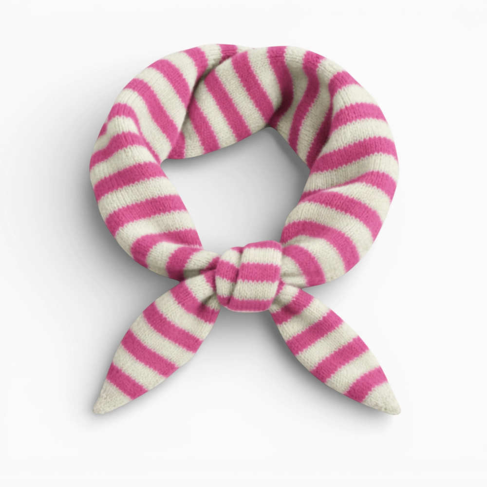 Striped Wool Blend Light Weight Triangle Neck Scarf- Pink