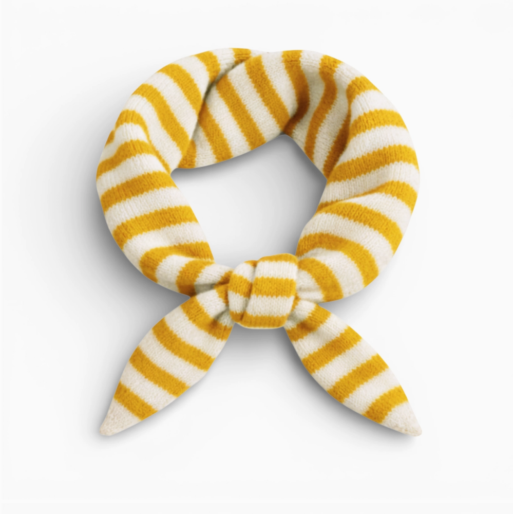 Striped Wool Blend Light Weight Triangle Neck Scarf- Yellow Cream