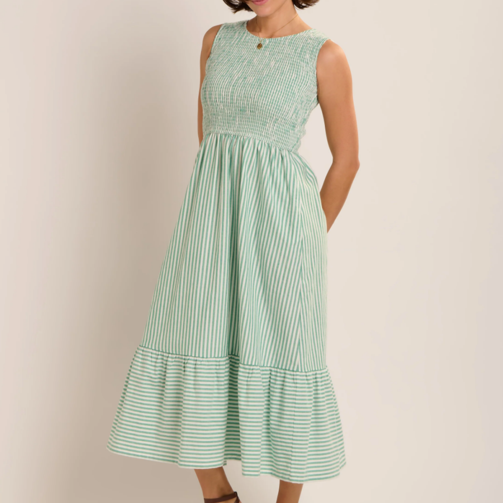 Trinn Dress- (Green and white stripe) - Size 8, 10, 12, 14, 16
