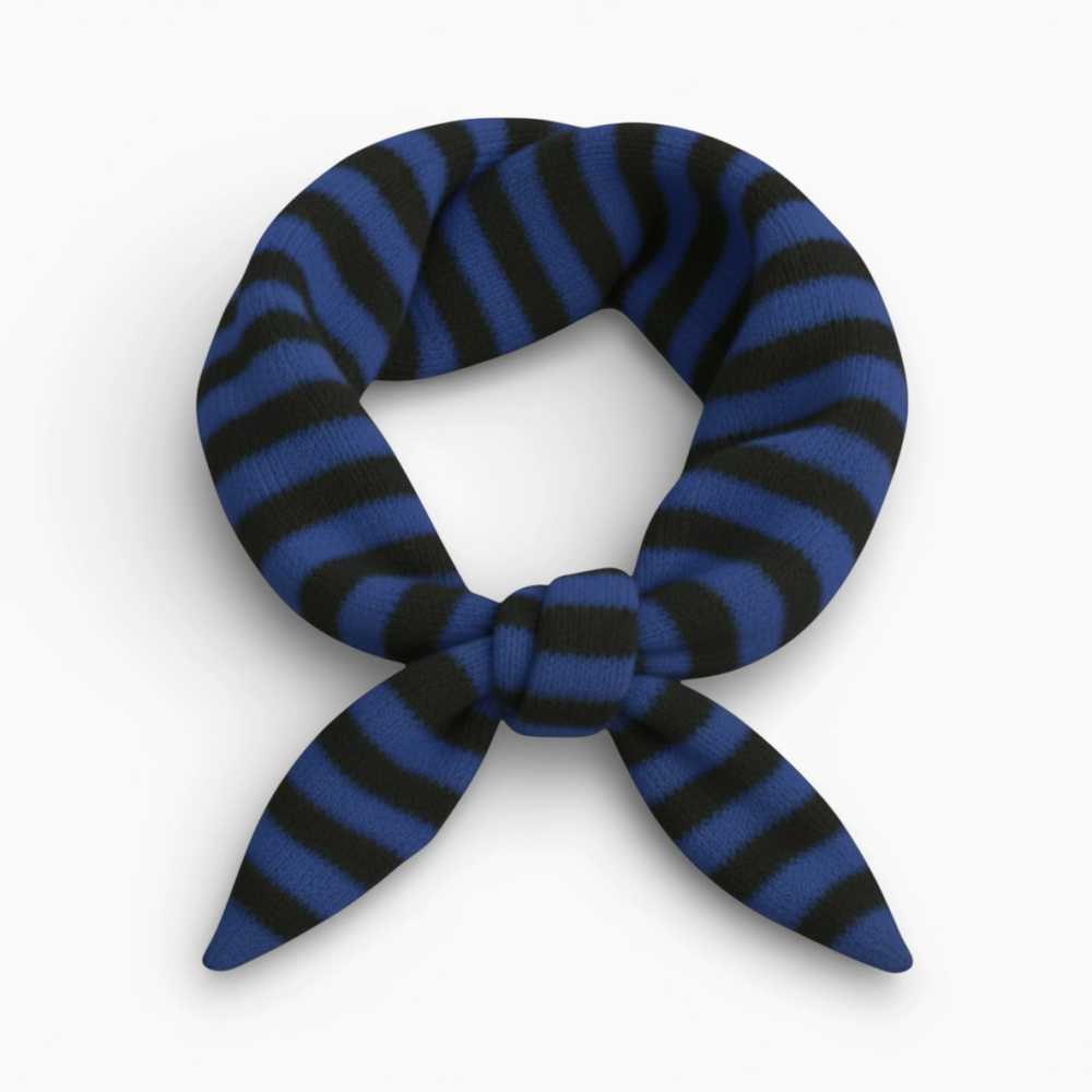 Striped Wool Blend Light Weight Triangle Neck Scarf- Navy/Black
