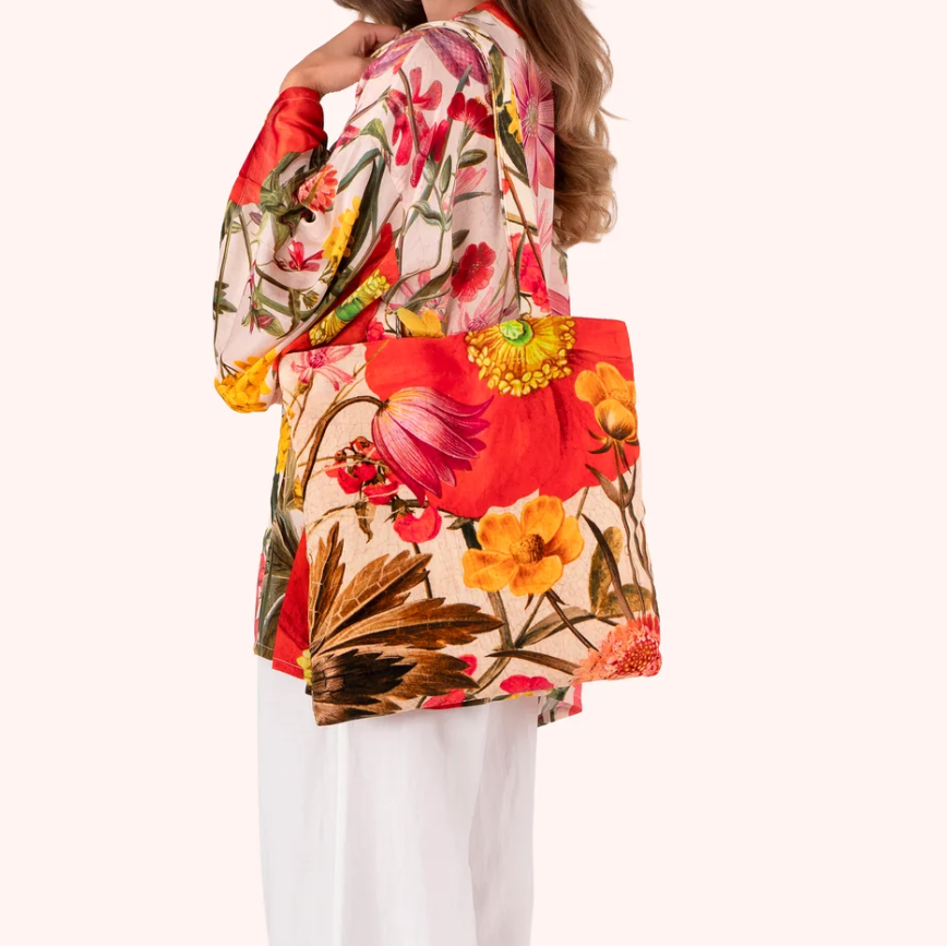 Fine Flowers Cotton Velvet Tote Bag