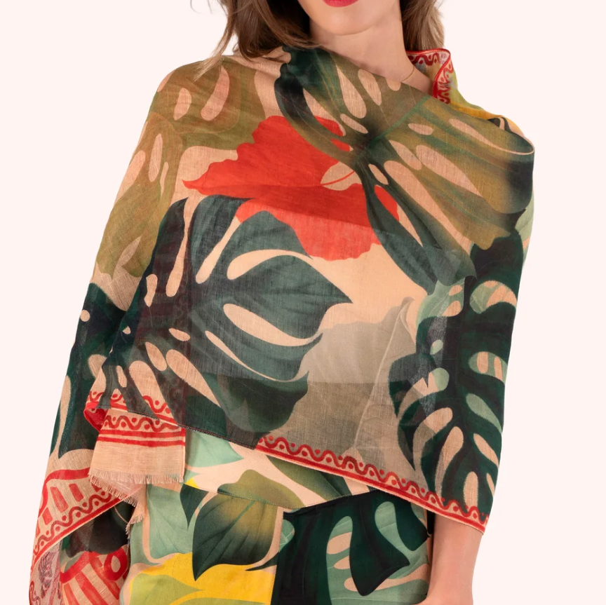 Exotic Leaves linen/ cotton scarf