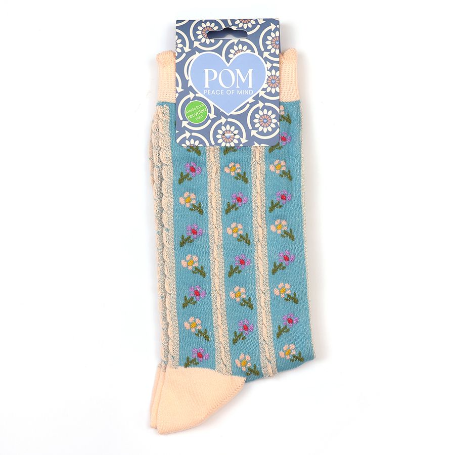 Pastel Pink/ Aqua Flower repeat ankle socks