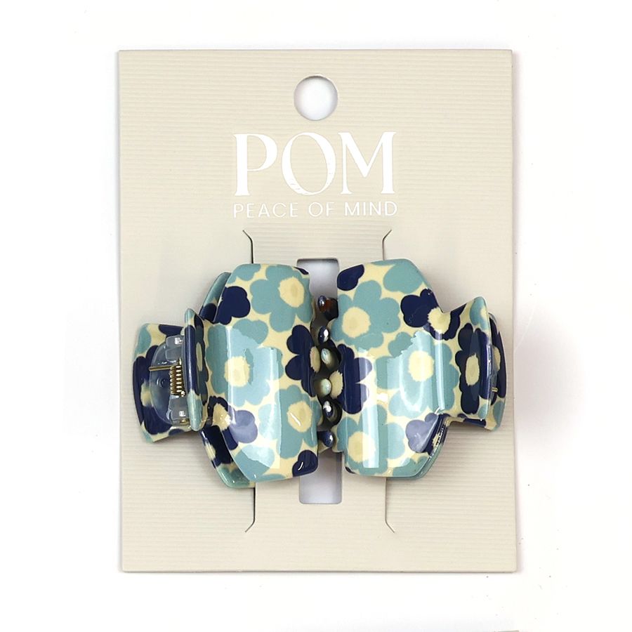 Blue Retro Flower small 2 pack claw clips