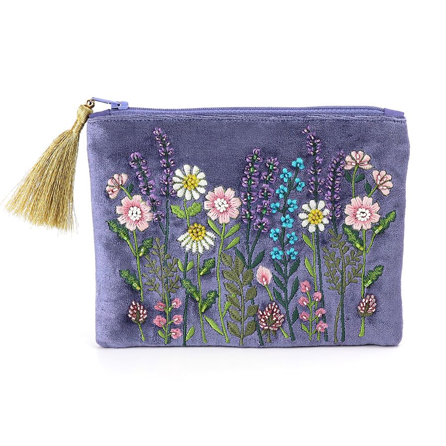 Violet blue velvet meadow zip purse