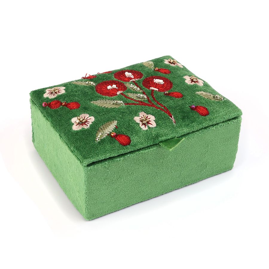 Green velvet cherries jewellery box