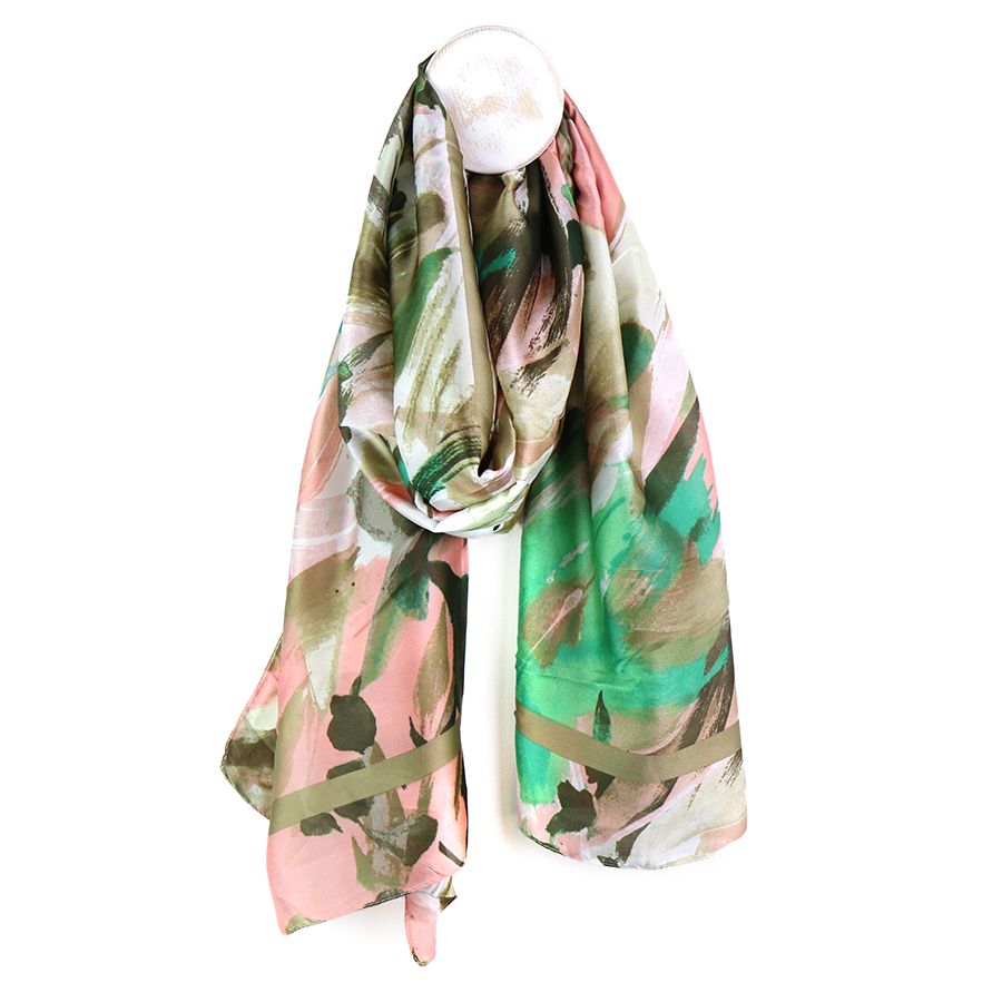 Pink/ Green Mix Brush Stroke Print Scarf