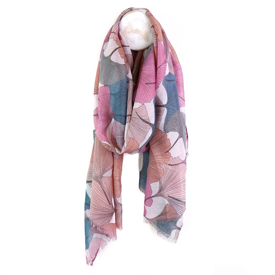 Muted Mauve Mix Ginko Leaf Print Scarf