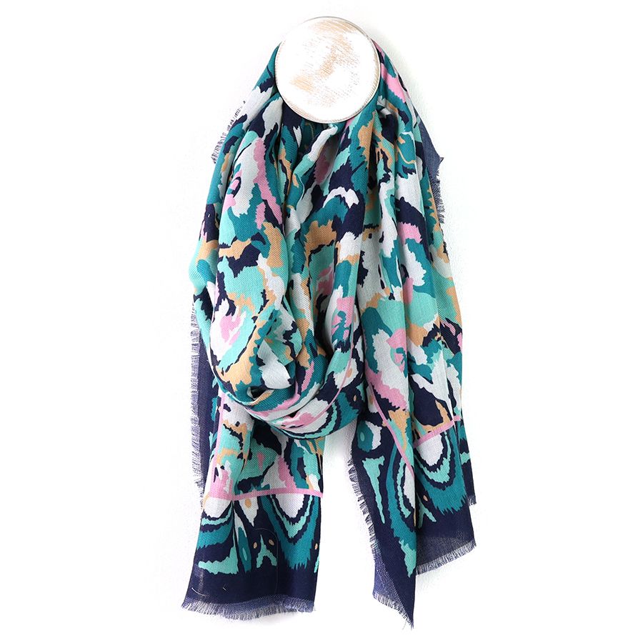 Recycled teal mix abstract ikat scarf