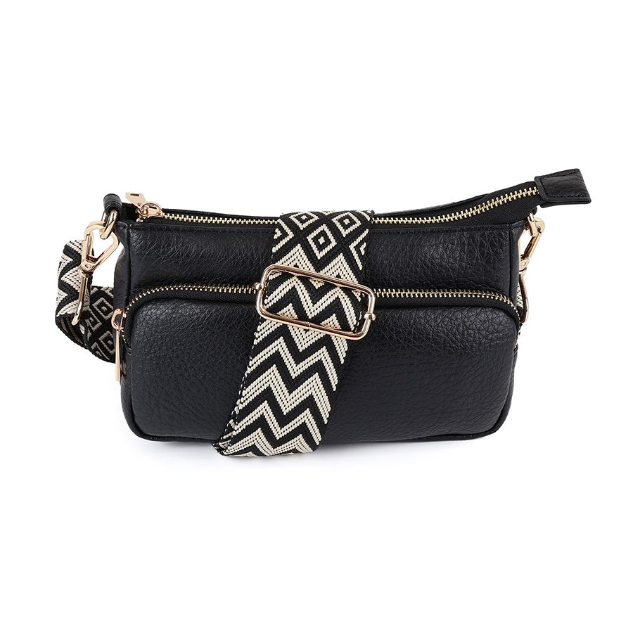 Black vegan leather cross body bag