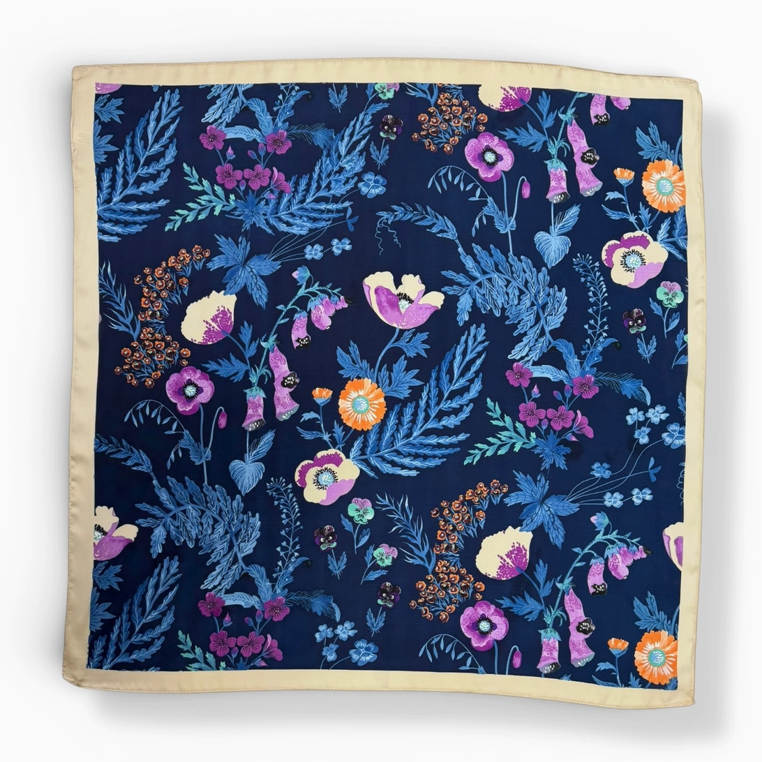 Floral Garden Square Scarf- Blue