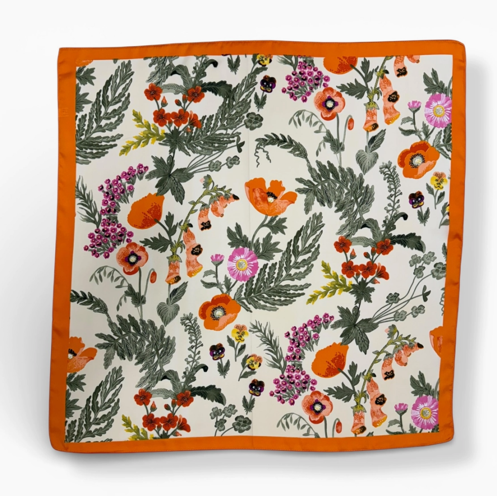 Floral Garden Square Scarf- Orange