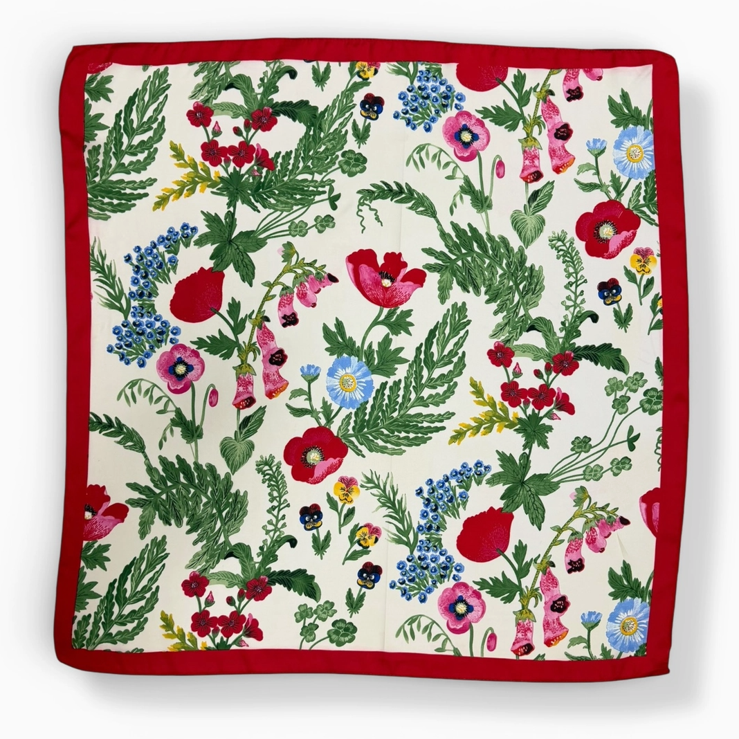 Floral Garden Square Scarf- Red