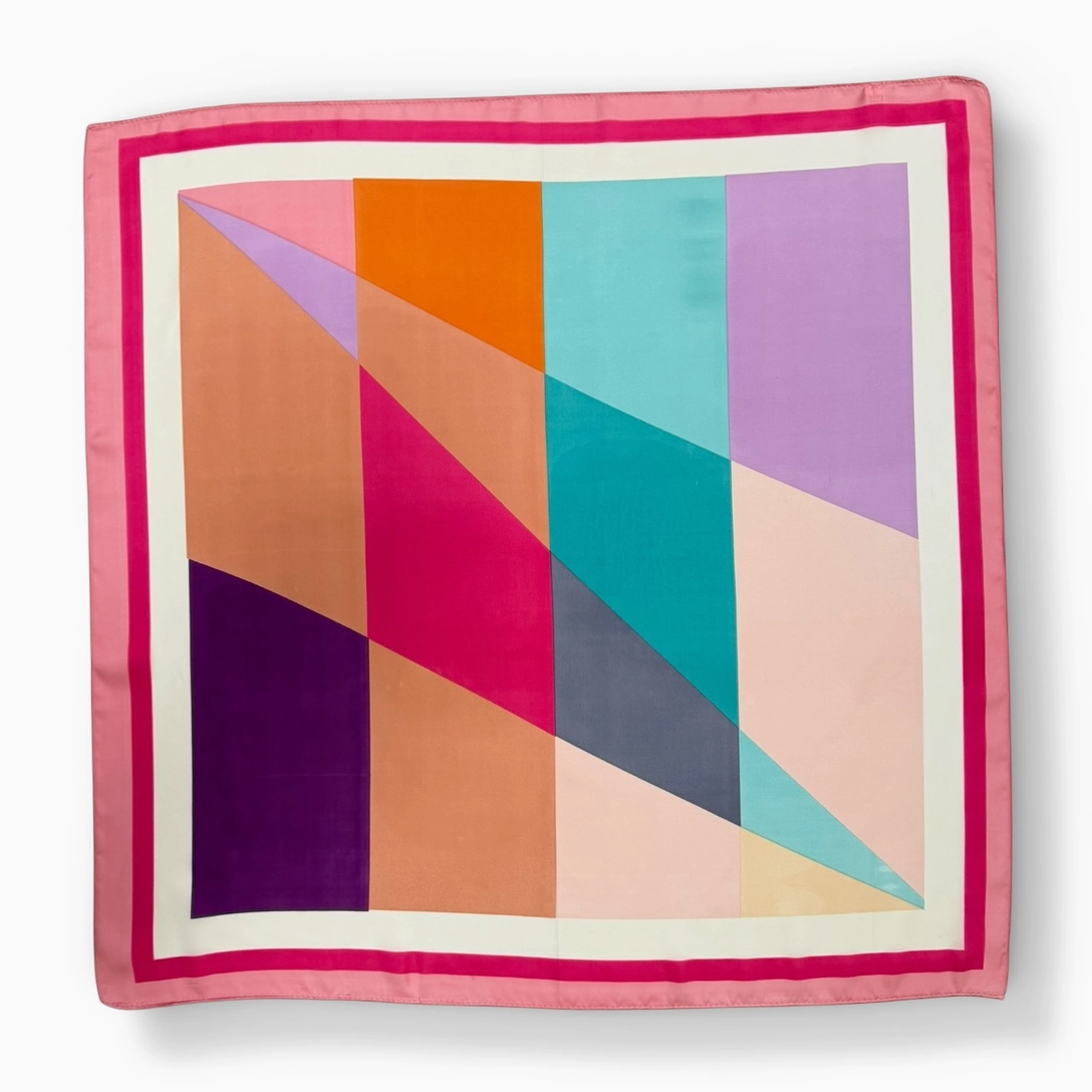 Geometric Panel Square Scarf- Pink