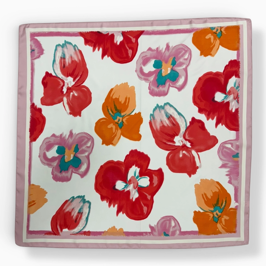 Watercolour Bloom Print Satin Square Scarf- Pink
