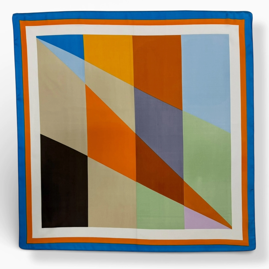 Geometric Panel Square Scarf- Blue