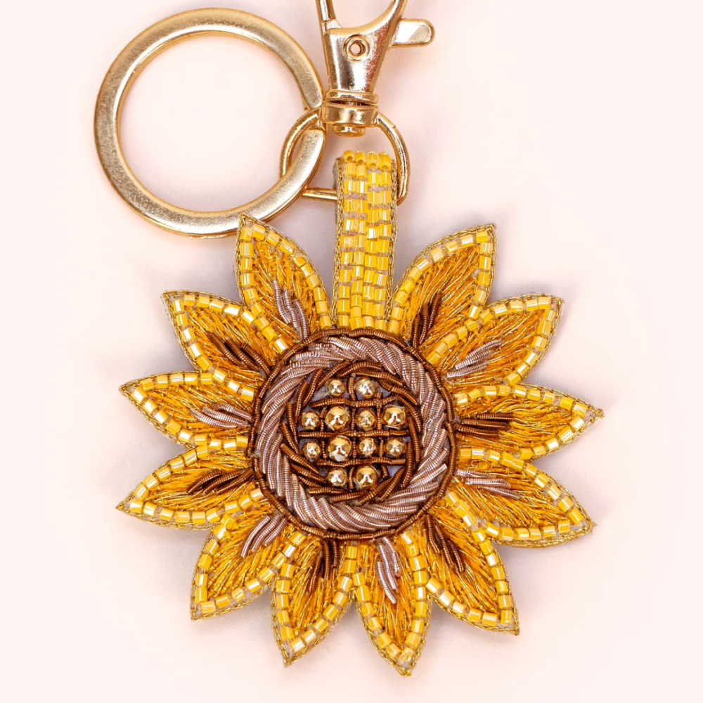 Summer Sunflower Beaded Keychain