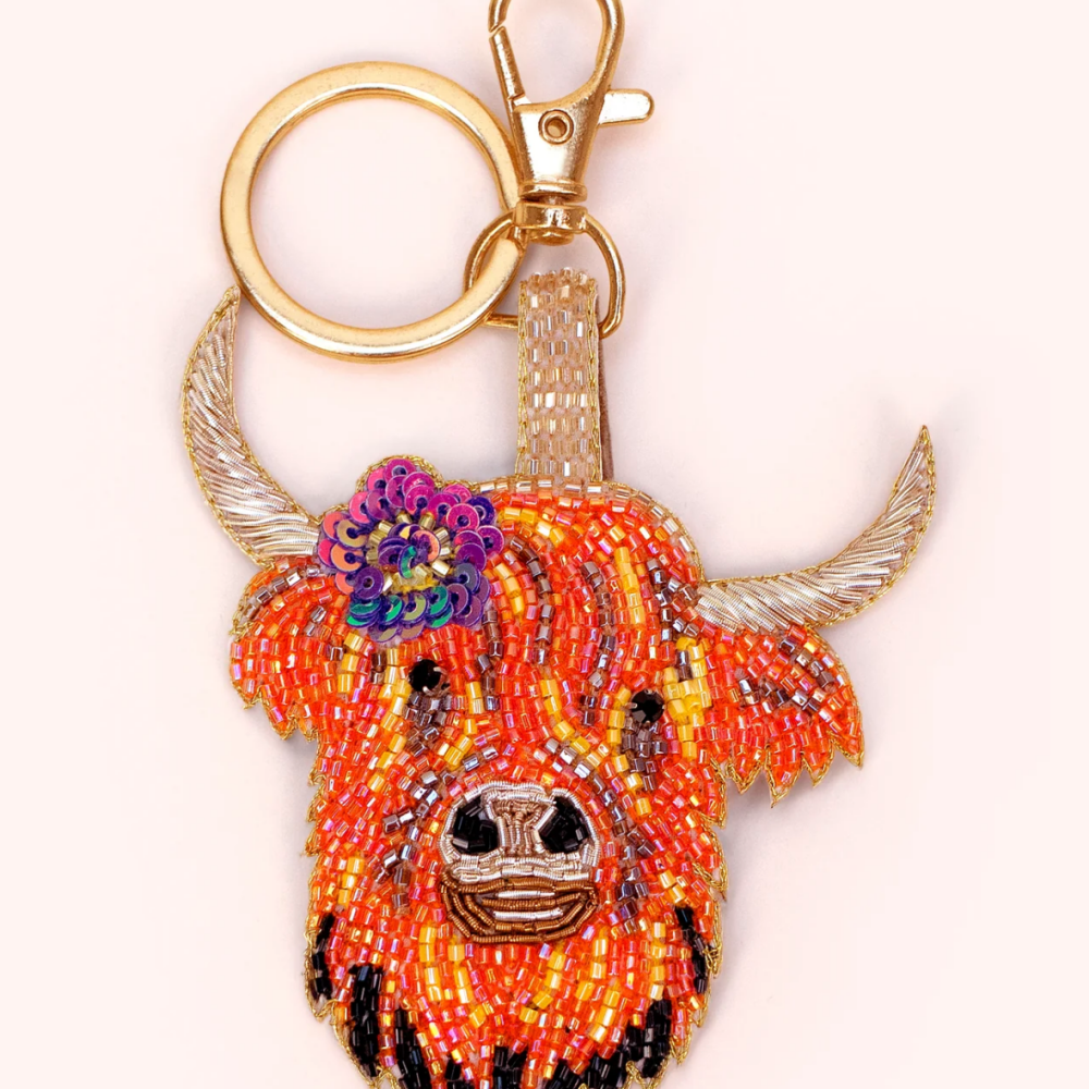 Highland Cow Beaded Keychain