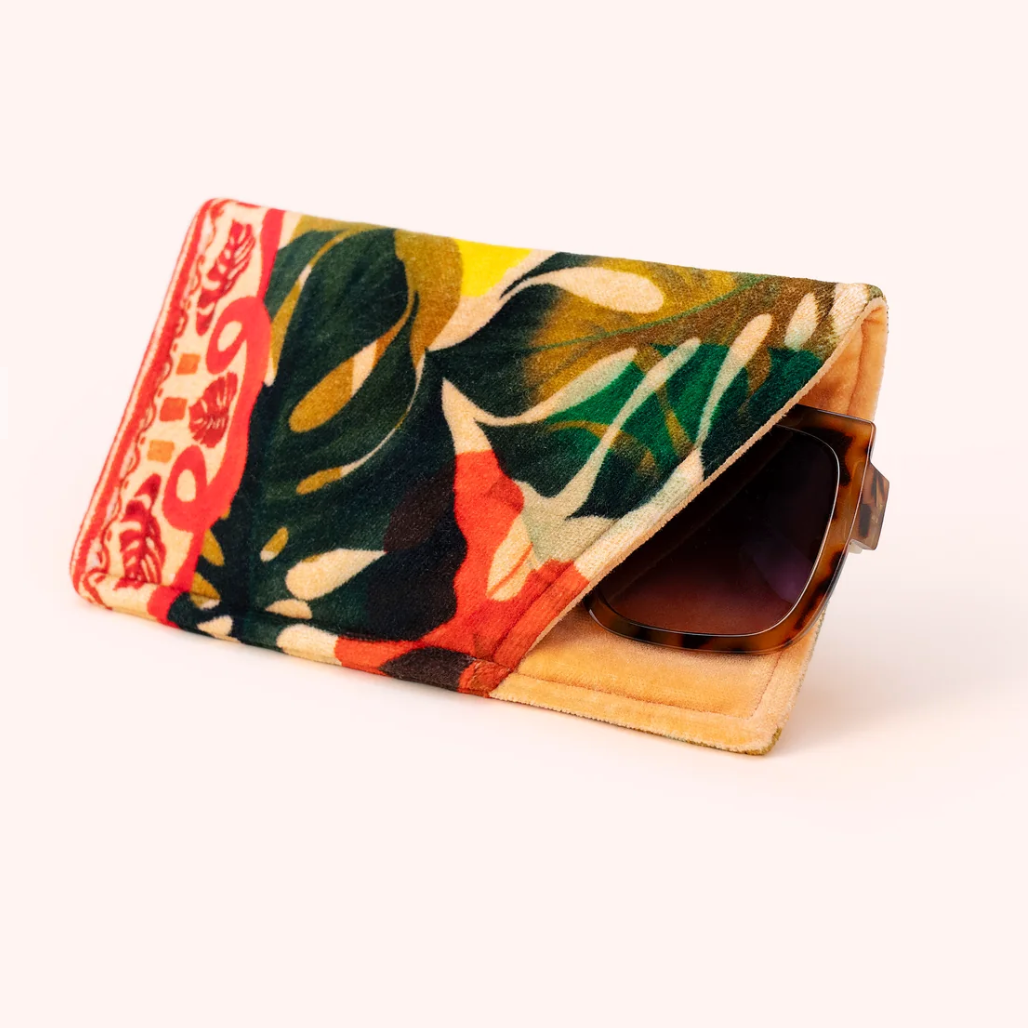 Cotton Velvet Sunglasses Pouch- Exotic Leaves