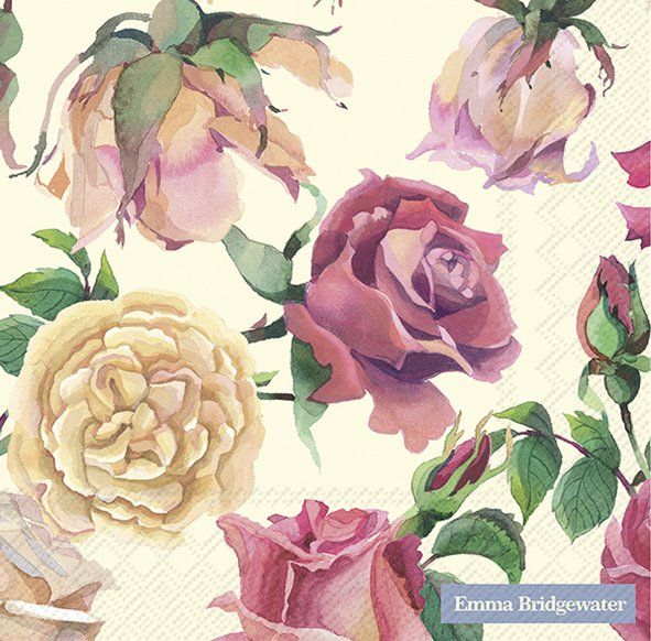 Pink Roses Cream Napkins- Emma B