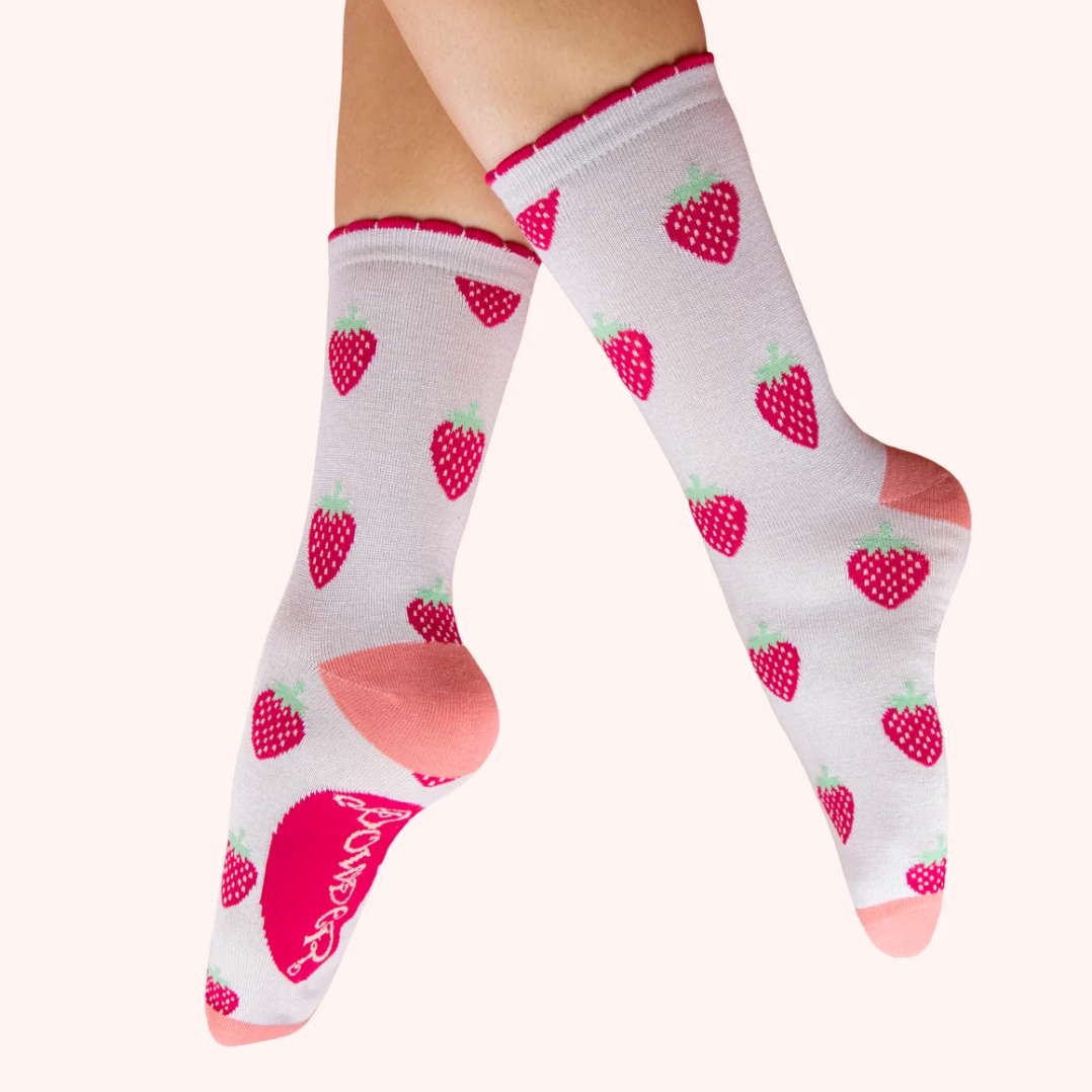 Succulent Strawberries Ankle Socks- Cream