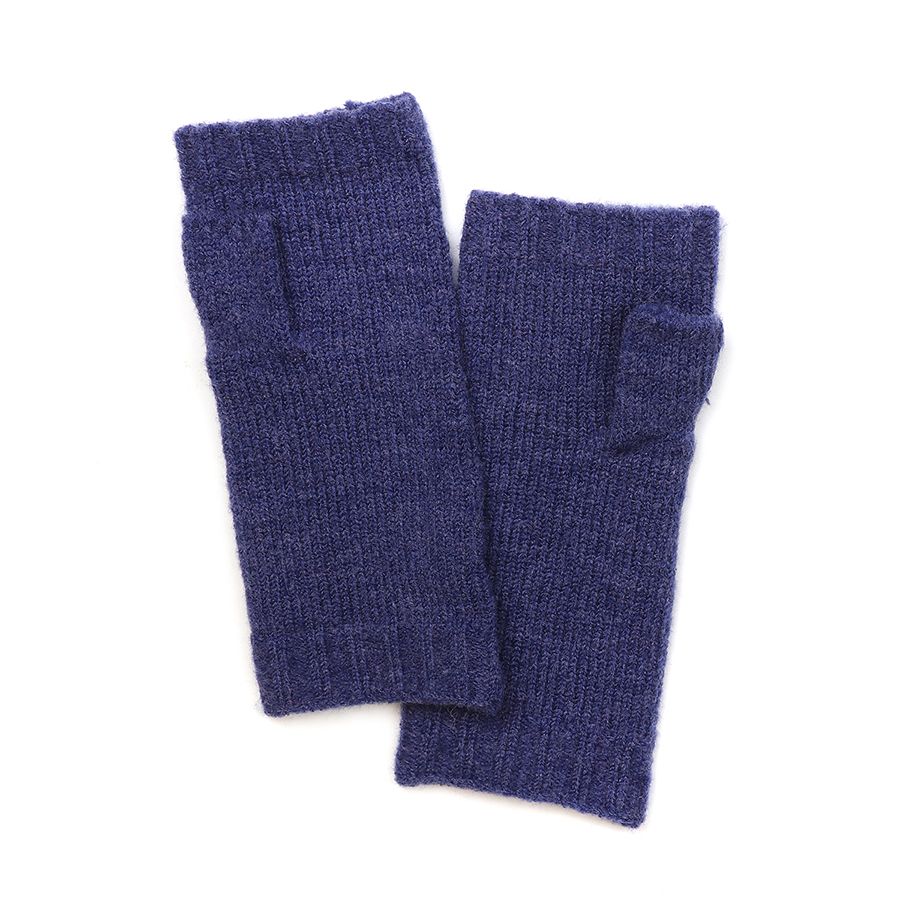 Blue cable knit recycled wrist warmers