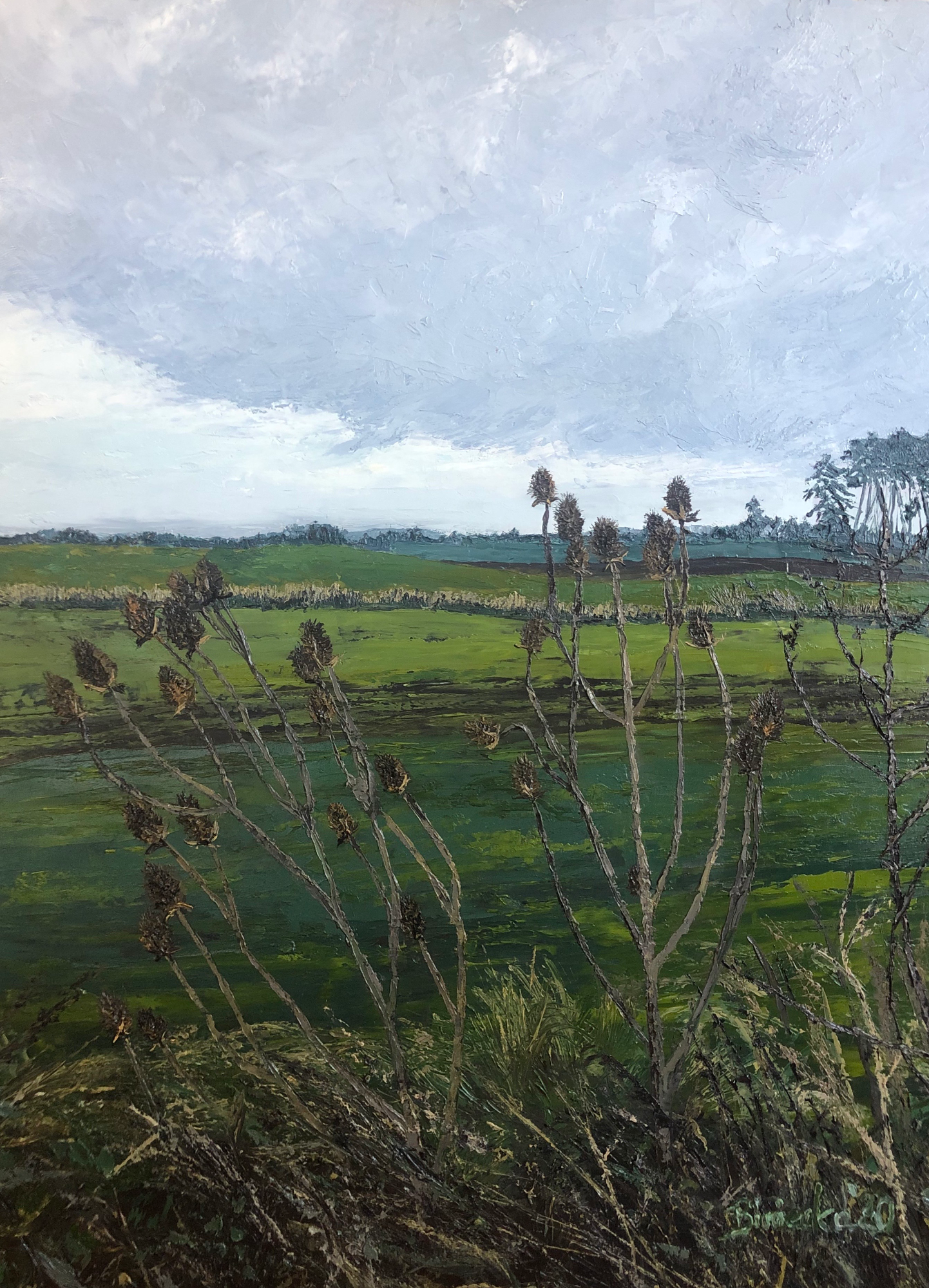 Winter thistles palette knoves painting