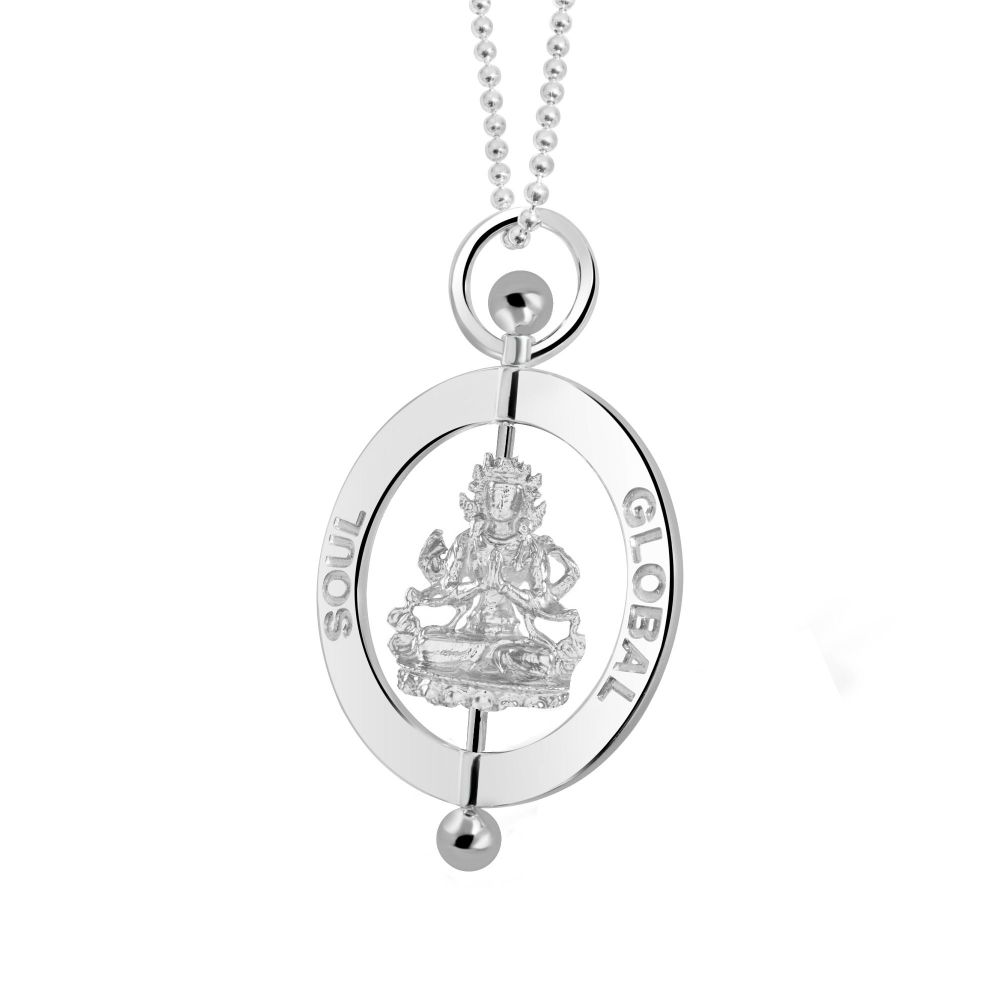 Compassion Buddha Silver Pendant Necklace 4cm
