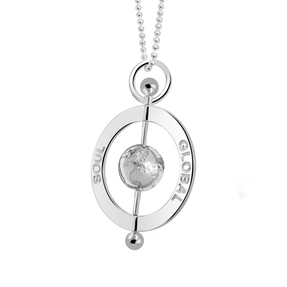 Peace Globe Silver Pendant Necklace 4cm