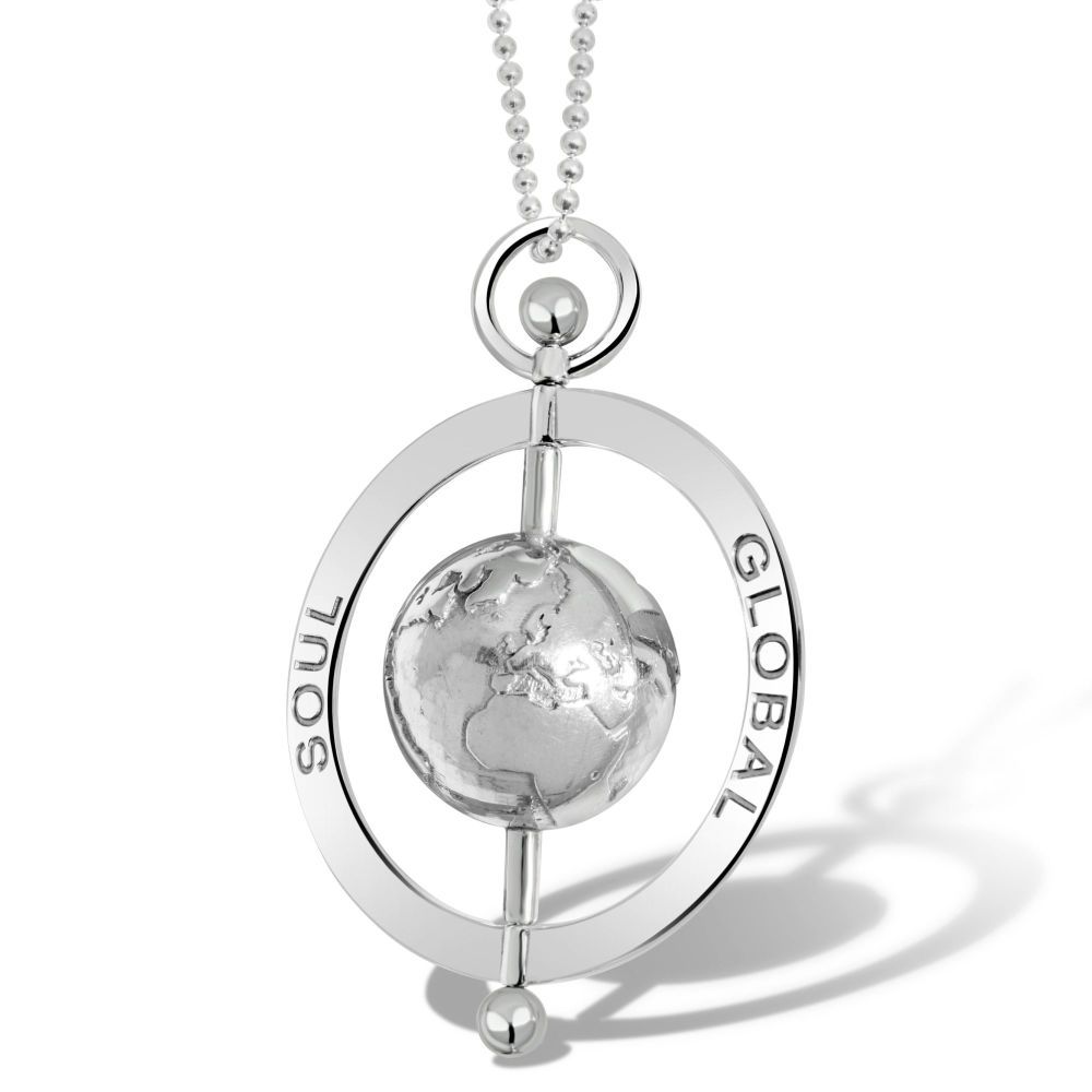 Peace Globe Silver Pendant Necklace 5cm