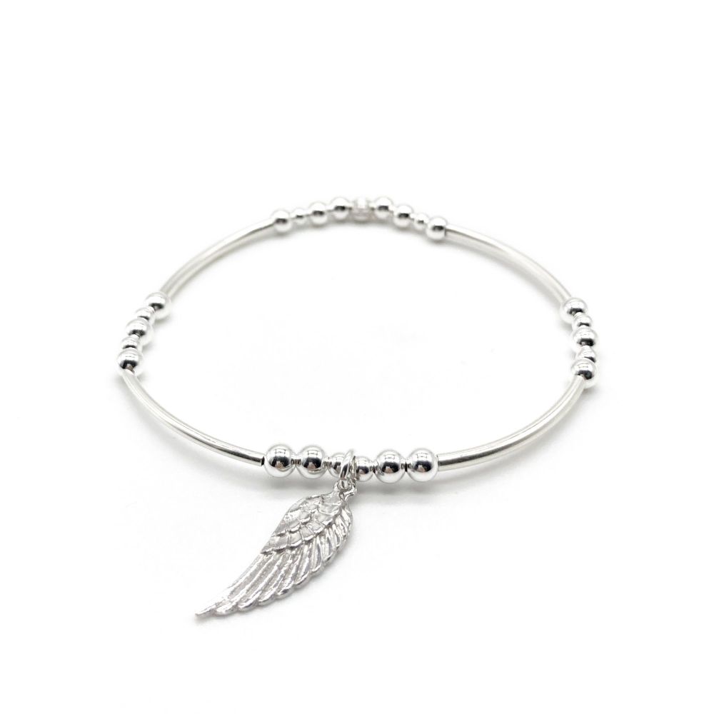 Angel By My Side  Silver Noodle Bracelet