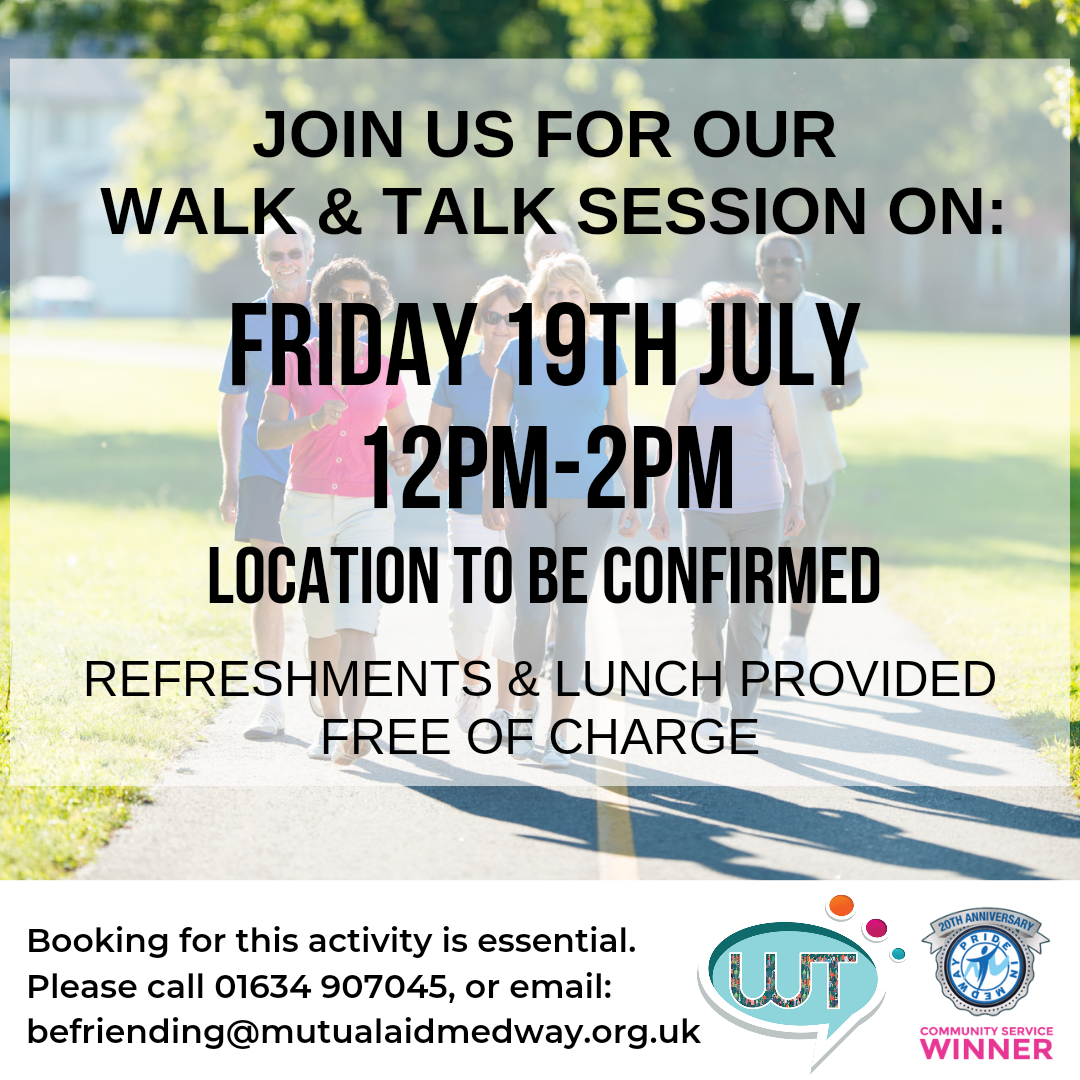 Join our Walk & Talk on Friday 28th June. Location to be confirmed 