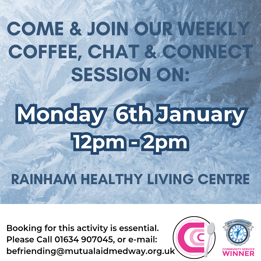 Join us for our Coffee, Chat & Connect session. Sessions aimed at those wishing to break the loneliness