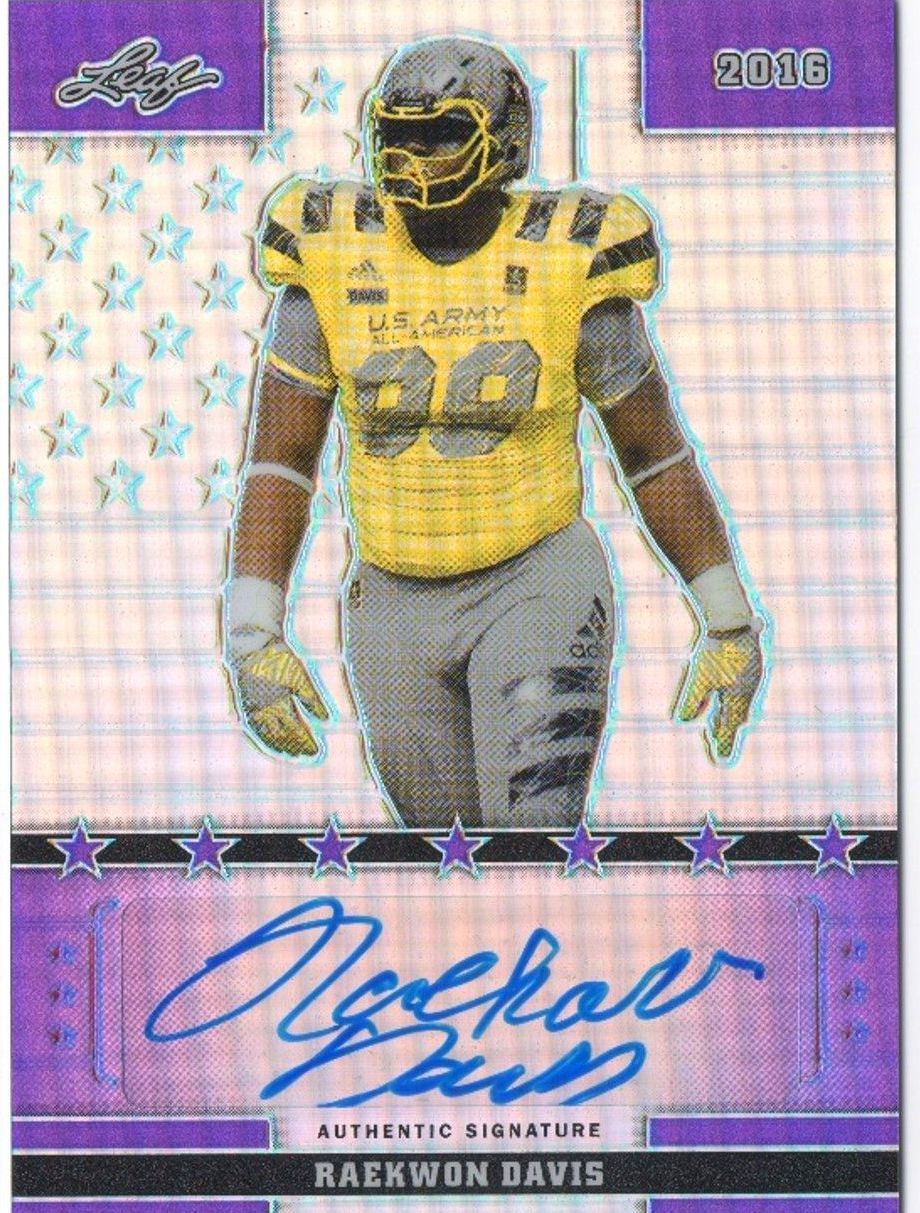 2016 Leaf US ARMY All-American Bowl RAEKWON DAVIS Rookie Autograph Purple  /10 #83