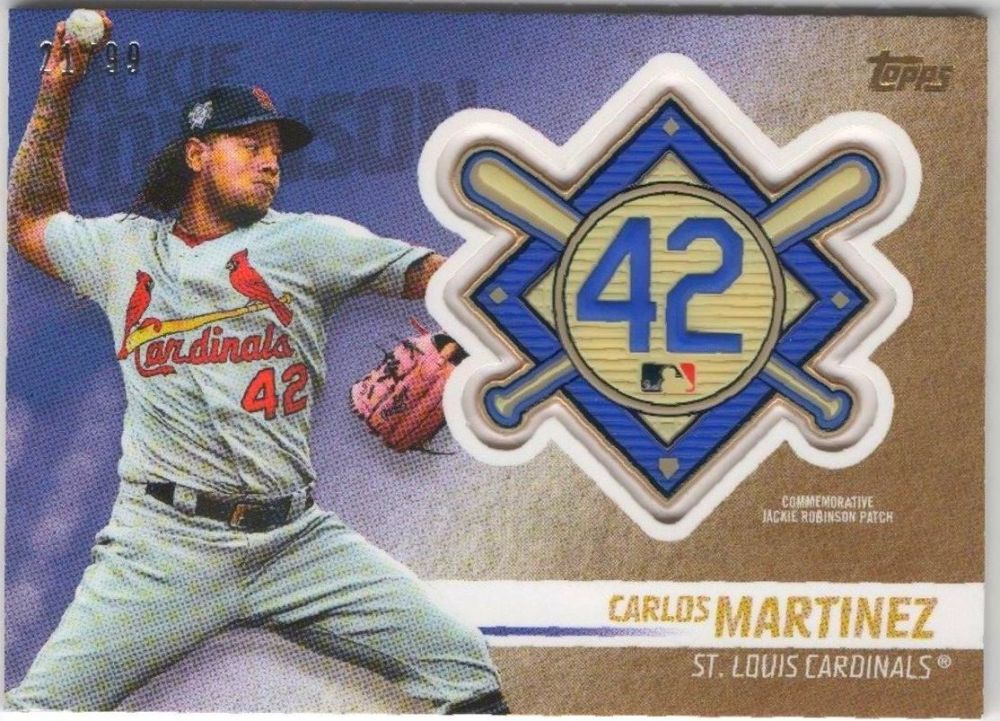 2018 Topps Baseball Update CARLOS MARTINEZ Jackie Robinson Day Commemorative Patch Gold /99 #JRP-CM