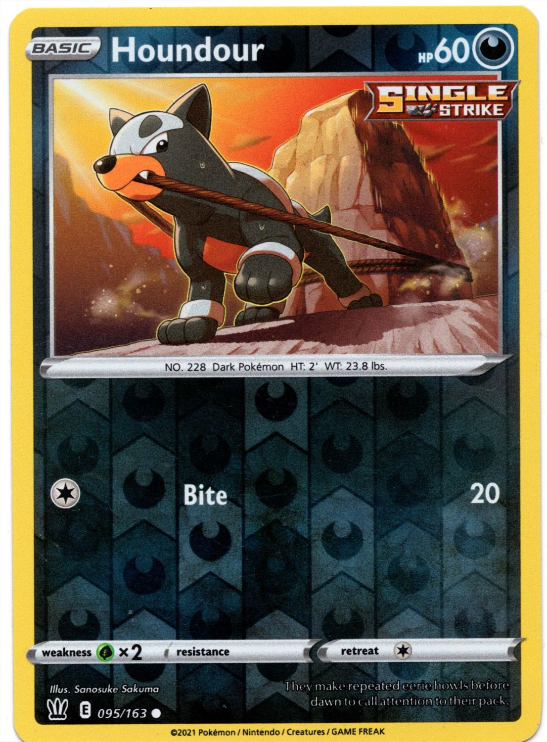 Pokemon Sword & Shield Battle Styles HOUNDOUR Reverse Holo Foil 095/163