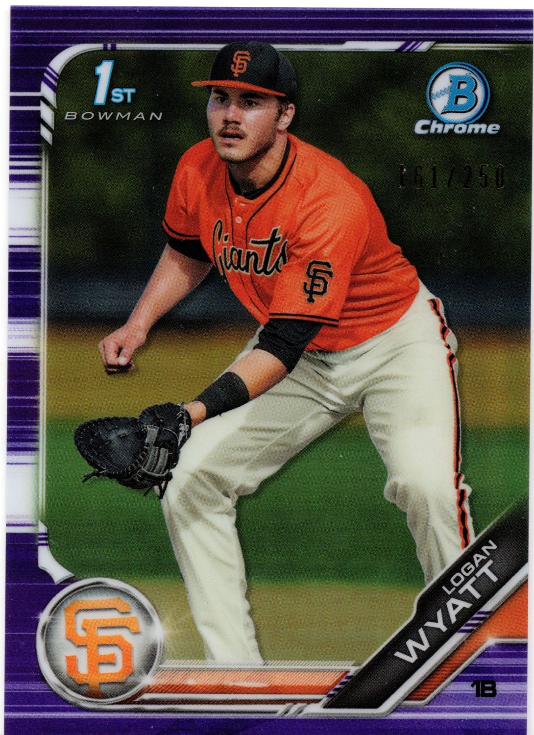 2019 Topps Bowman LOGAN WYATT Bowman 1st Rookie Purple Chrome Refractor /25