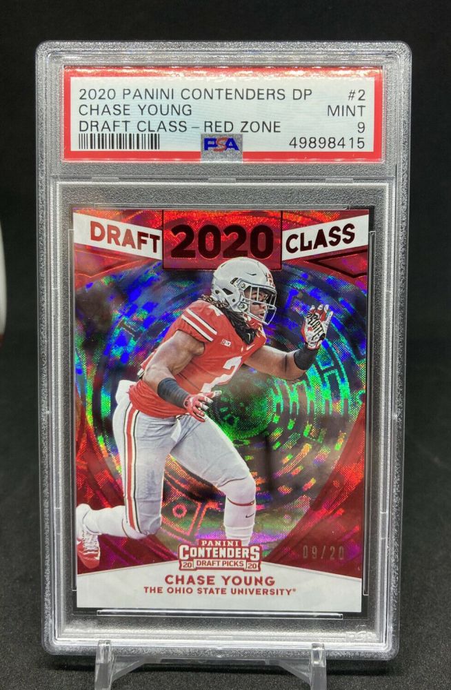 2020 Panini Contenders Draft Picks CHASE YOUNG Rookie Draft Class Red Zone /20 #2 (PSA 9)