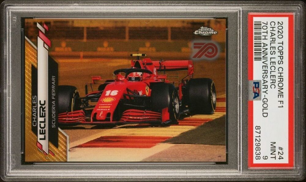 2020 Topps Chrome F1 CHARLES LECLERC 70th Anniversary Gold Refractor #24 [PSA 9]