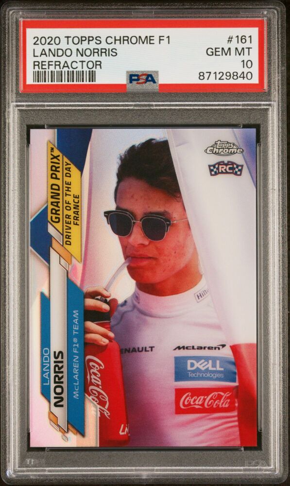 2020 Topps Chrome F1 LANDO NORRIS Rookie Refractor Driver Of The Day #161 [PSA 10]