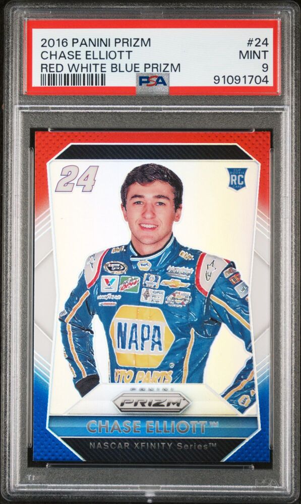 2016 Panini Prizm Racing CHASE ELLIOTT Rookie Red/White/Blue Prizm #24 [PSA 9]