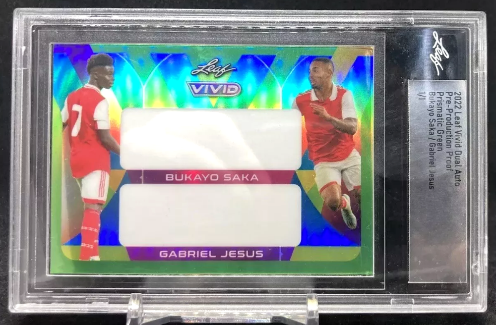 2022 Leaf Vivid Soccer BUKAYO SAKA / GABRIEL JESUS Prismatic Green Pre-Production Proof 1/1