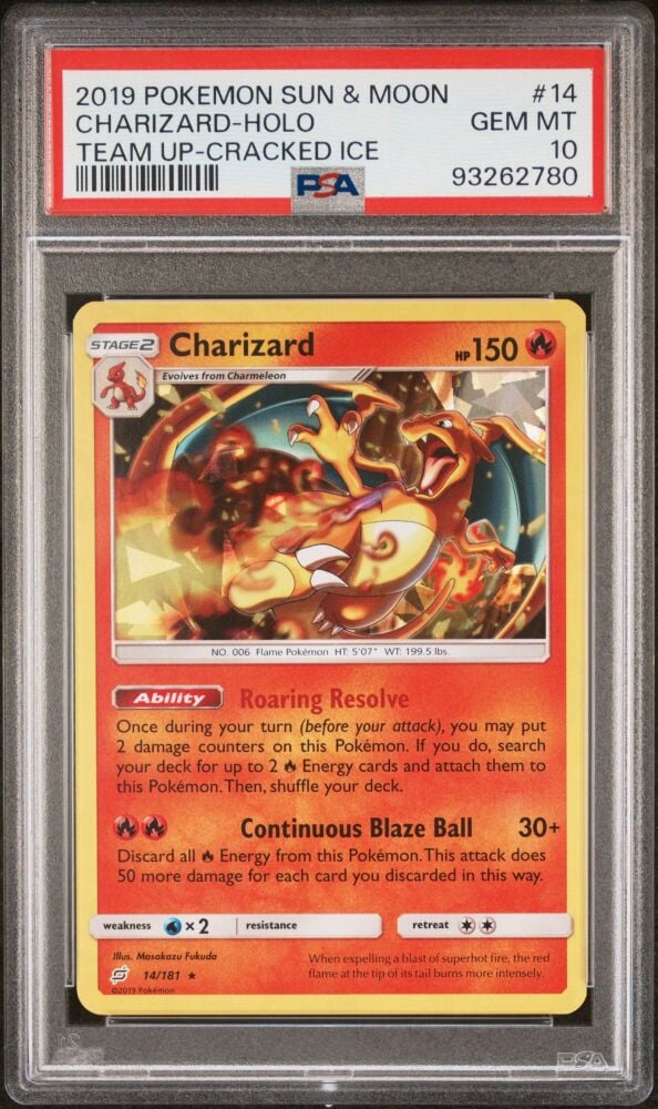 2019 Pokemon Sun & Moon CHARIZARD Team Up Cracked Ice Holo 14/181 [PSA 10]