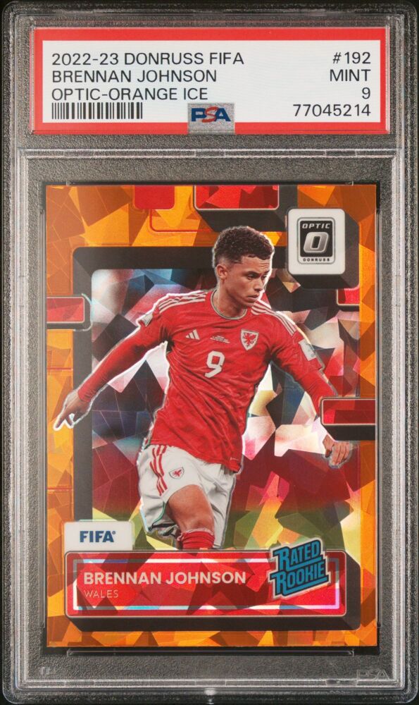 2022-23 Panini Donruss Soccer BRENNAN JOHNSON Rated Rookie Orange Ice Prizm #192 [PSA 9]