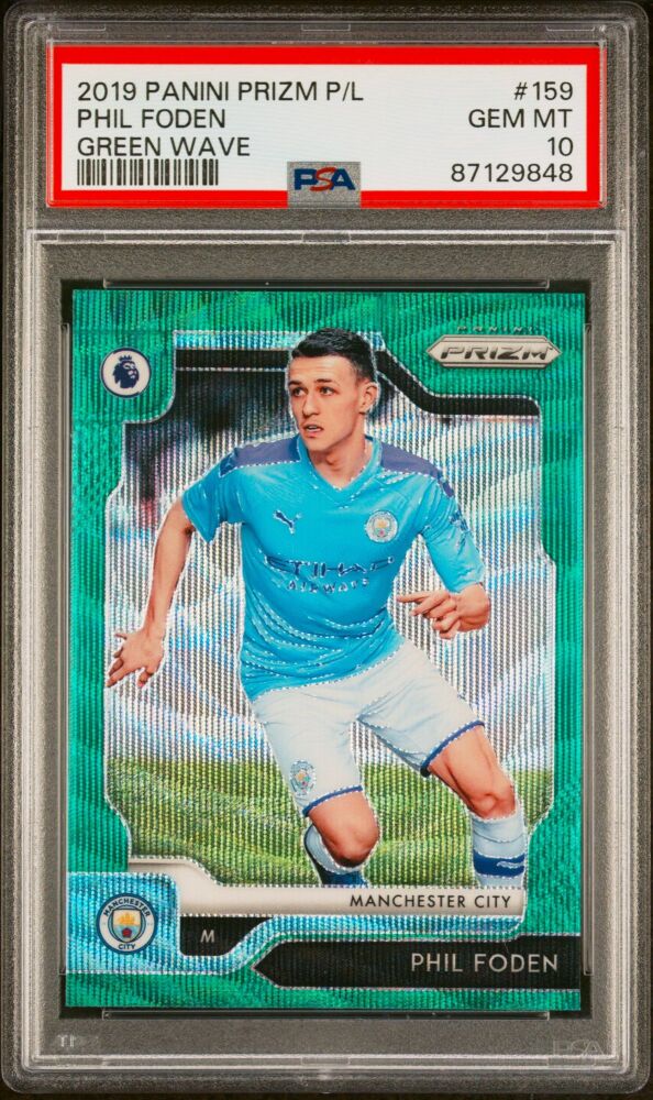 2019-20 Panini Prizm Premier League PHIL FODEN Rookie Green Wave Prizm #159 [PSA 10]