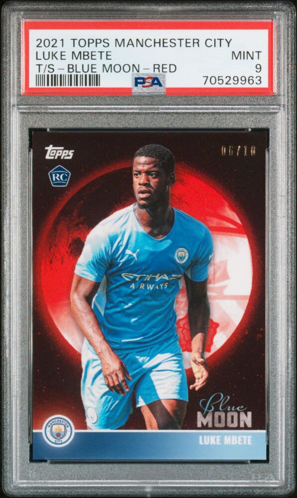 2021 Topps Manchester City Team Set LUKE MBETE Blue Moon Rookie Red /10  [PSA 9]