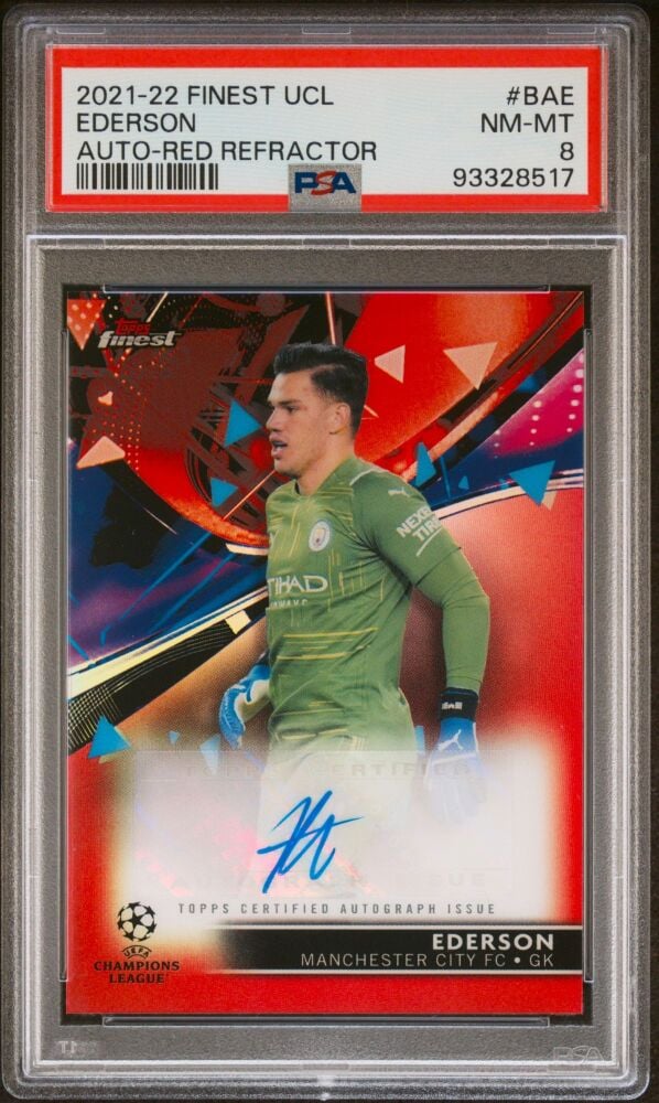 2021-22 Topps UCL Finest EDERSON Autograph Red Refractor /5 #BAE [PSA 8]