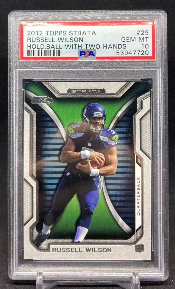 2012 Topps Strata RUSSELL WILSON Rookie Two Hands On Ball Version #29 [PSA 10]